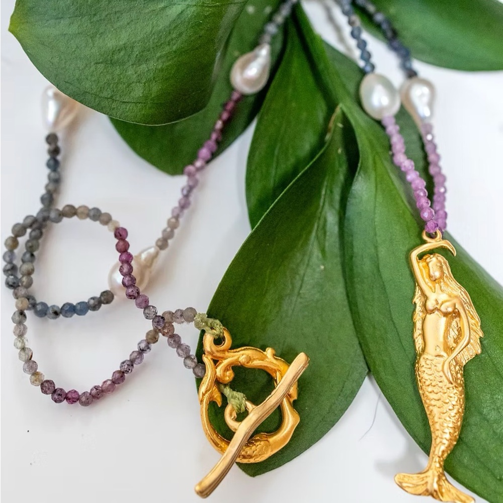Gold and Multicolor Beaded Mermaid Necklace